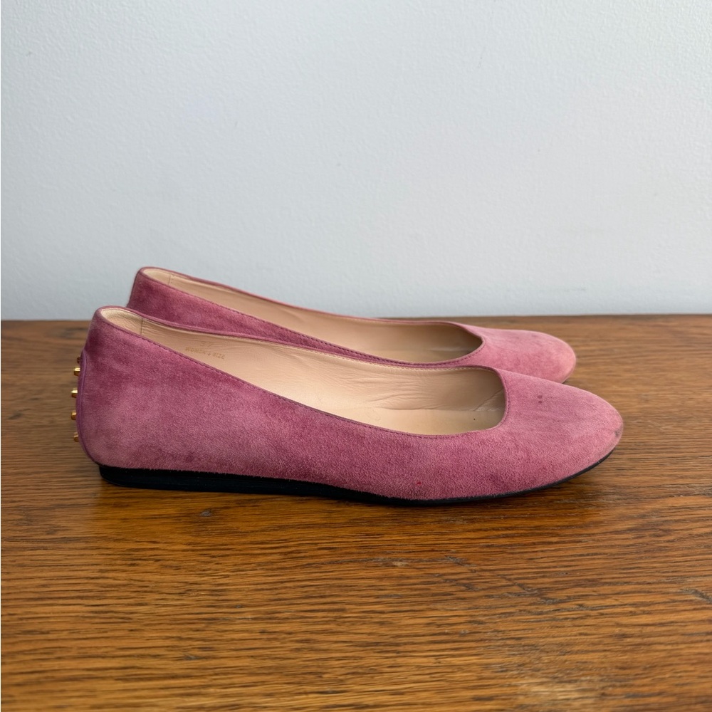Tod's Size 37 • Pink Suede Gold Studded Flats.